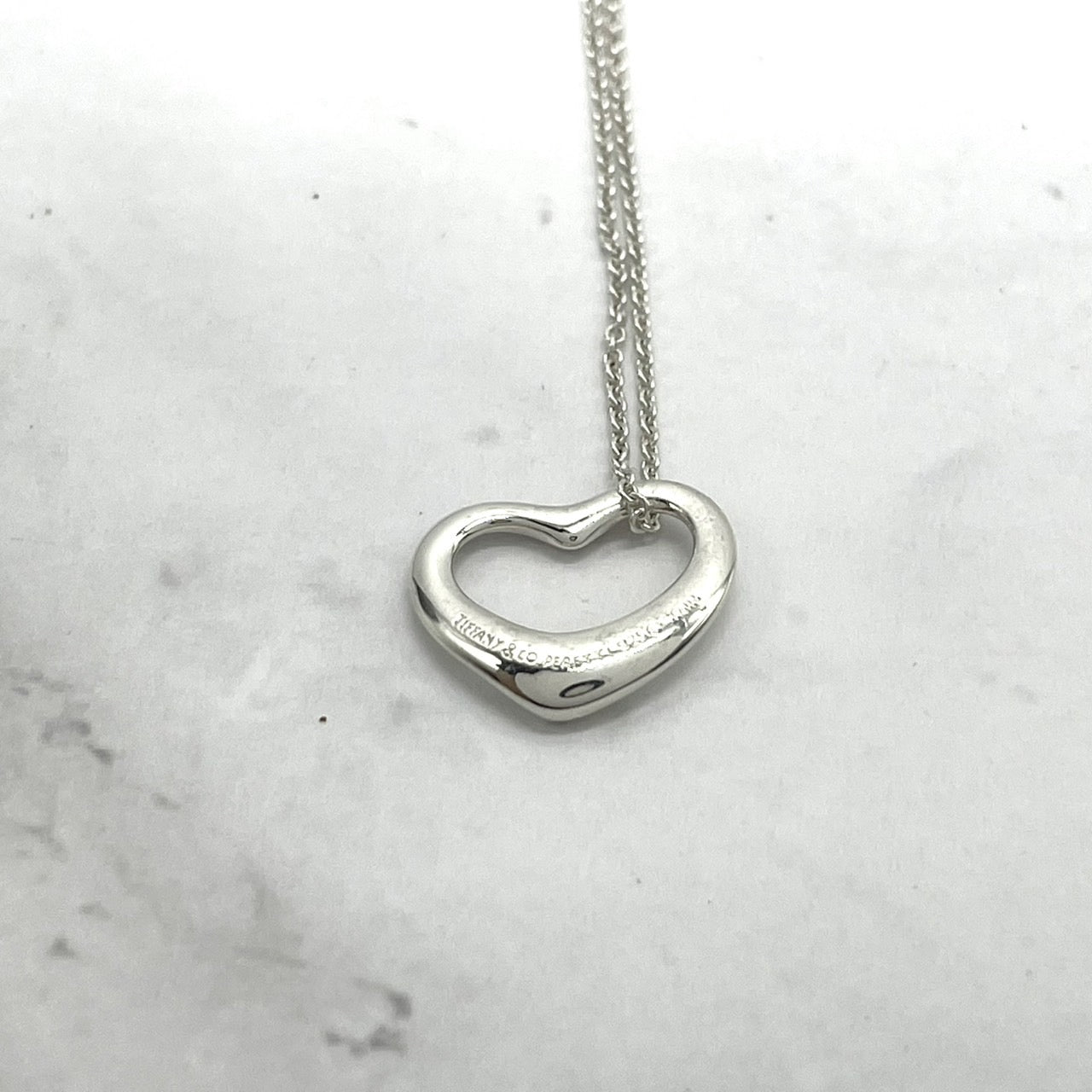 美品 TIFFANY & Co. ティファニー ネックレス オープンハート エルサ・ペレッティ SV925 シルバー ヴィンテージ ペンダント ジュエリー アクセサリー レディース I1