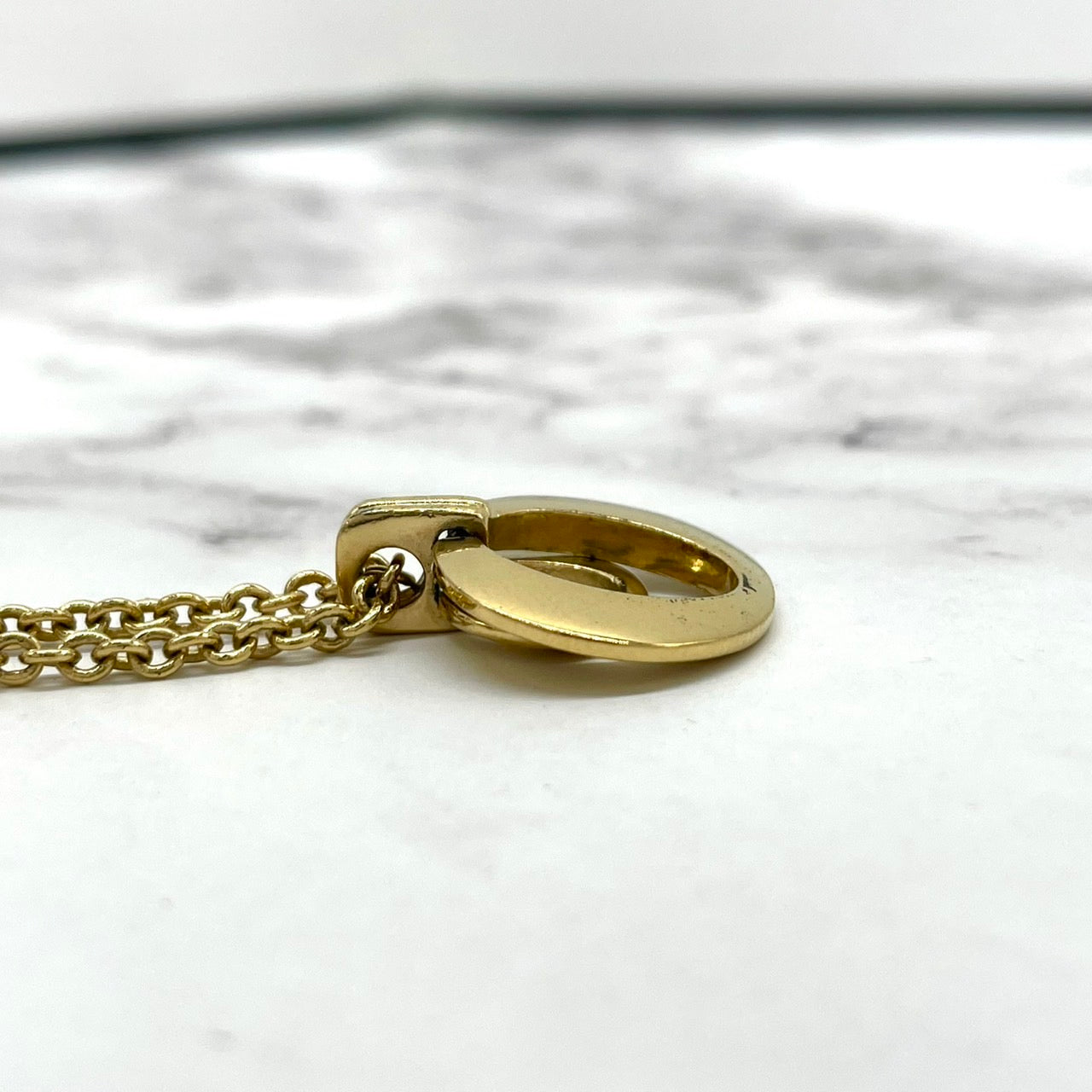 美品 Christian Dior クリスチャンディオール ヴィンテージ ネックレス ダブルサークル CDロゴ アジャスター ペンダント ゴールドカラー アクセサリー ジュエリー レディース I1