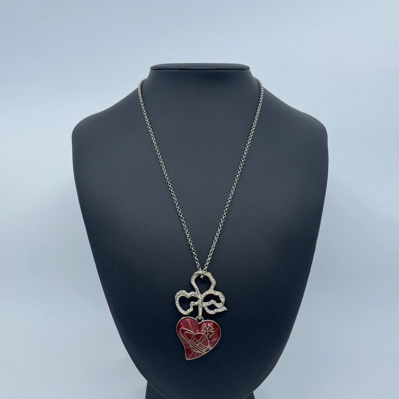 Vivienne Westwood ヴィヴィアン ウエストウッド ロゴハート オーブ ラインストーン ネックレス ペンダント シルバー 赤 レッド ジュエリー レディース I1