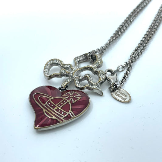 Vivienne Westwood ヴィヴィアン ウエストウッド ロゴハート オーブ ラインストーン ネックレス ペンダント シルバー 赤 レッド ジュエリー レディース I1