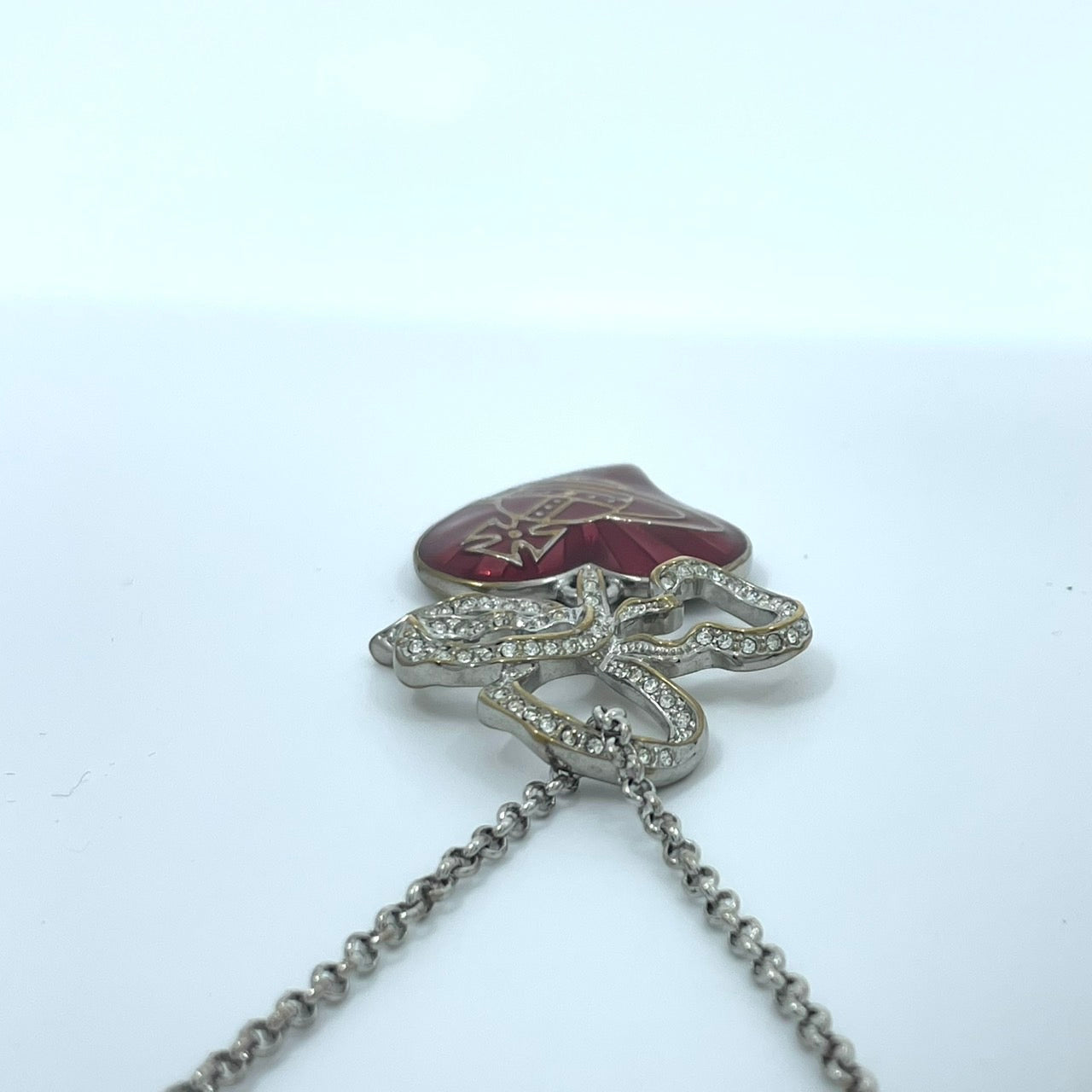 Vivienne Westwood ヴィヴィアン ウエストウッド ロゴハート オーブ ラインストーン ネックレス ペンダント シルバー 赤 レッド ジュエリー レディース I1