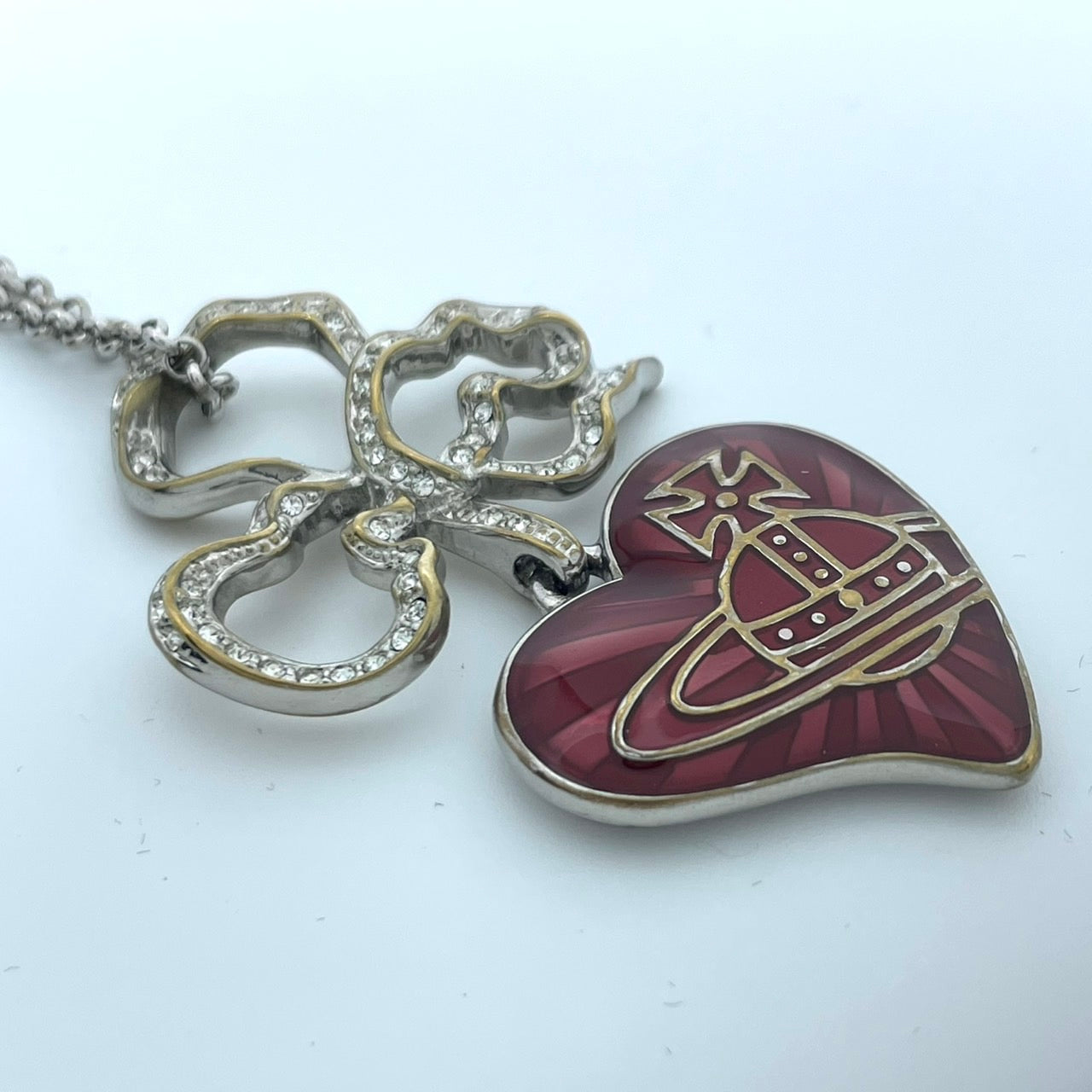 Vivienne Westwood ヴィヴィアン ウエストウッド ロゴハート オーブ ラインストーン ネックレス ペンダント シルバー 赤 レッド ジュエリー レディース I1