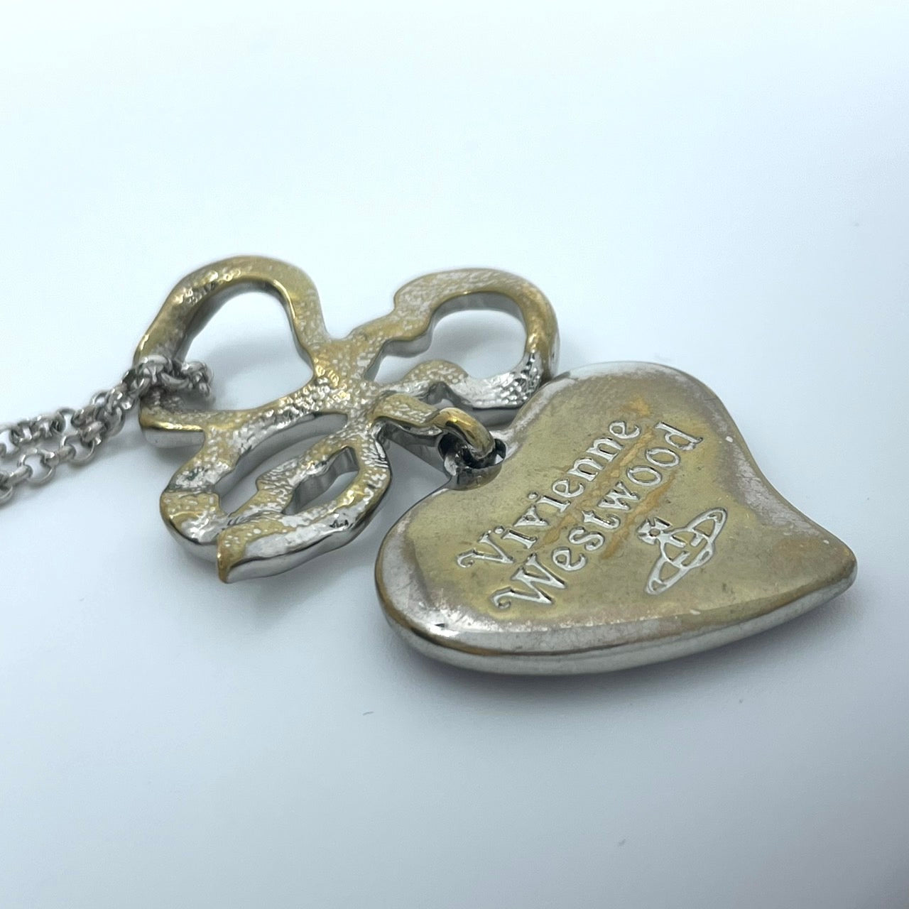 Vivienne Westwood ヴィヴィアン ウエストウッド ロゴハート オーブ ラインストーン ネックレス ペンダント シルバー 赤 レッド ジュエリー レディース I1