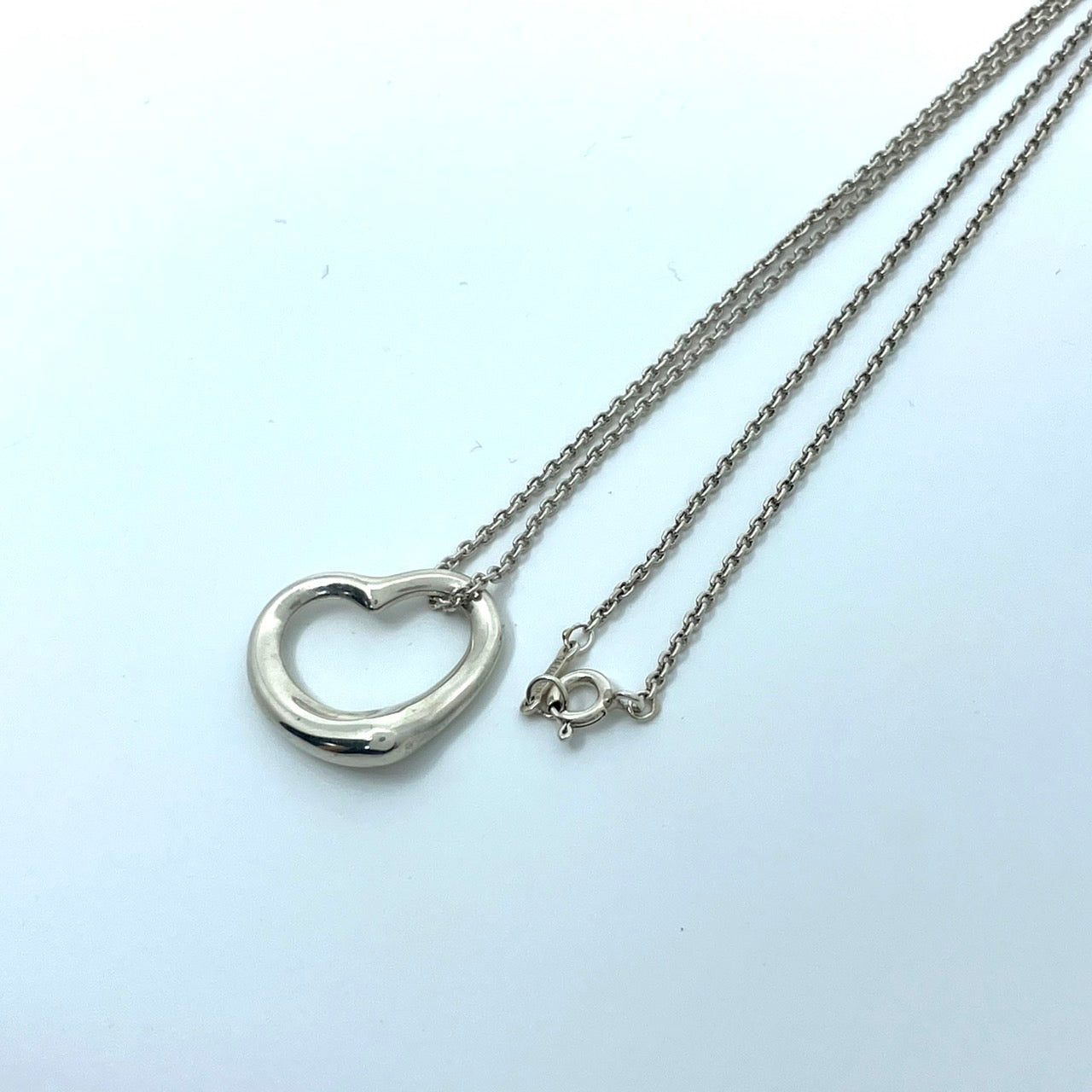 美品 TIFFANY & Co. ティファニー ネックレス オープンハート エルサ・ペレッティ シルバー SV925 ペンダント ヴィンテージ ジュエリー アクセサリー レディース I1