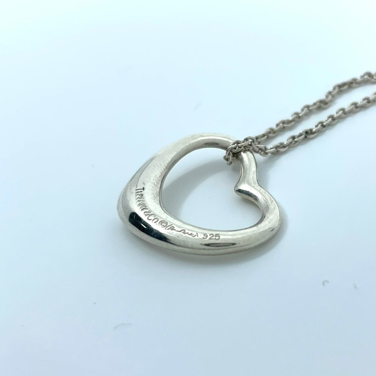 美品 TIFFANY & Co. ティファニー ネックレス オープンハート エルサ・ペレッティ シルバー SV925 ペンダント ヴィンテージ ジュエリー アクセサリー レディース I1