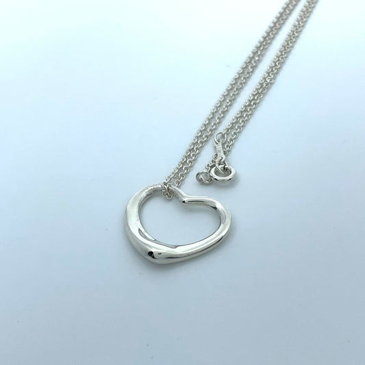 美品 TIFFANY & Co. ティファニー ネックレス オープンハート ラージ エルサ・ペレッティ シルバー SV925 ペンダント ヴィンテージ ジュエリー アクセサリー レディース I1
