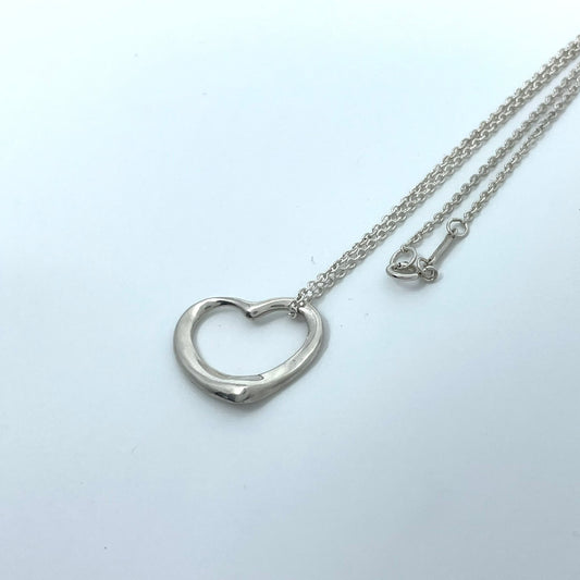 美品 TIFFANY & Co. ティファニー ネックレス オープンハート エルサ・ペレッティ シルバー SV925 ペンダント ヴィンテージ ジュエリー アクセサリー レディース I1