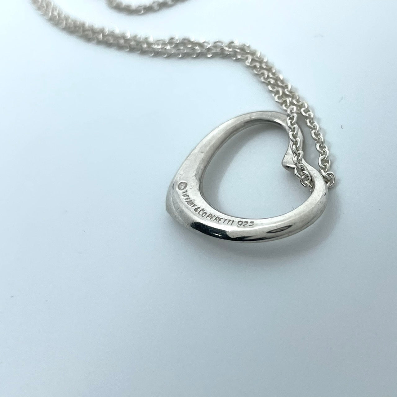 美品 TIFFANY & Co. ティファニー ネックレス オープンハート エルサ・ペレッティ シルバー SV925 ペンダント ヴィンテージ ジュエリー アクセサリー レディース I1