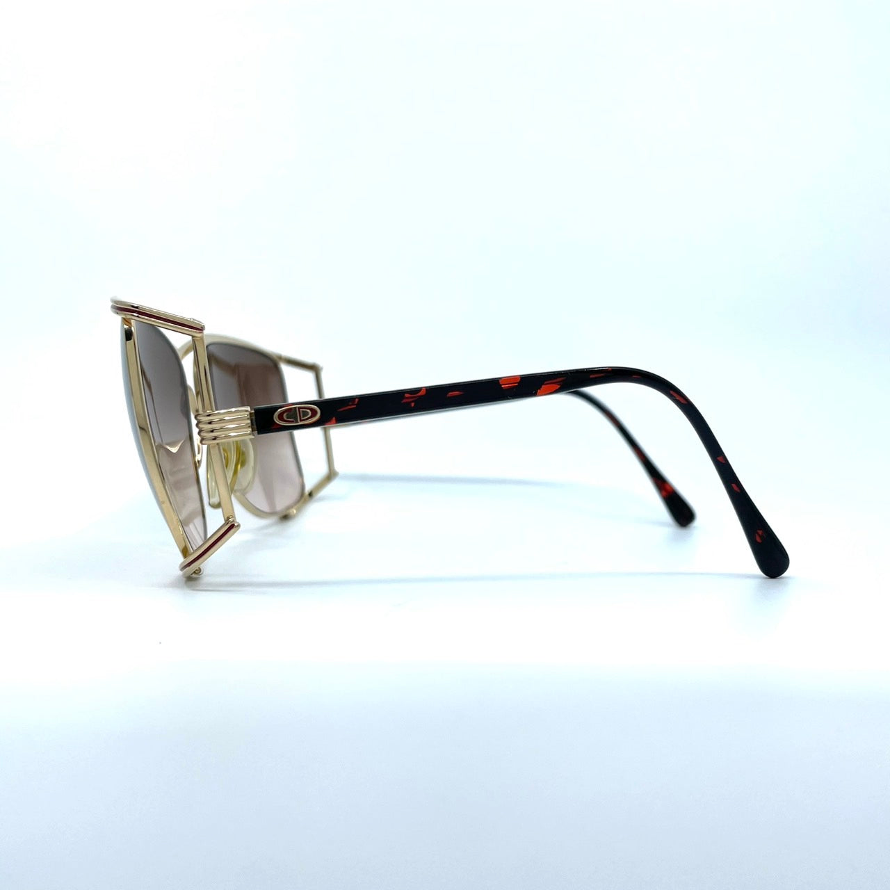 美品 Christian Dior クリスチャンディオール サングラス CDロゴ ゴールド ブラック×ブラウン べっ甲柄 メンズ レディース ヴィンテージ H2