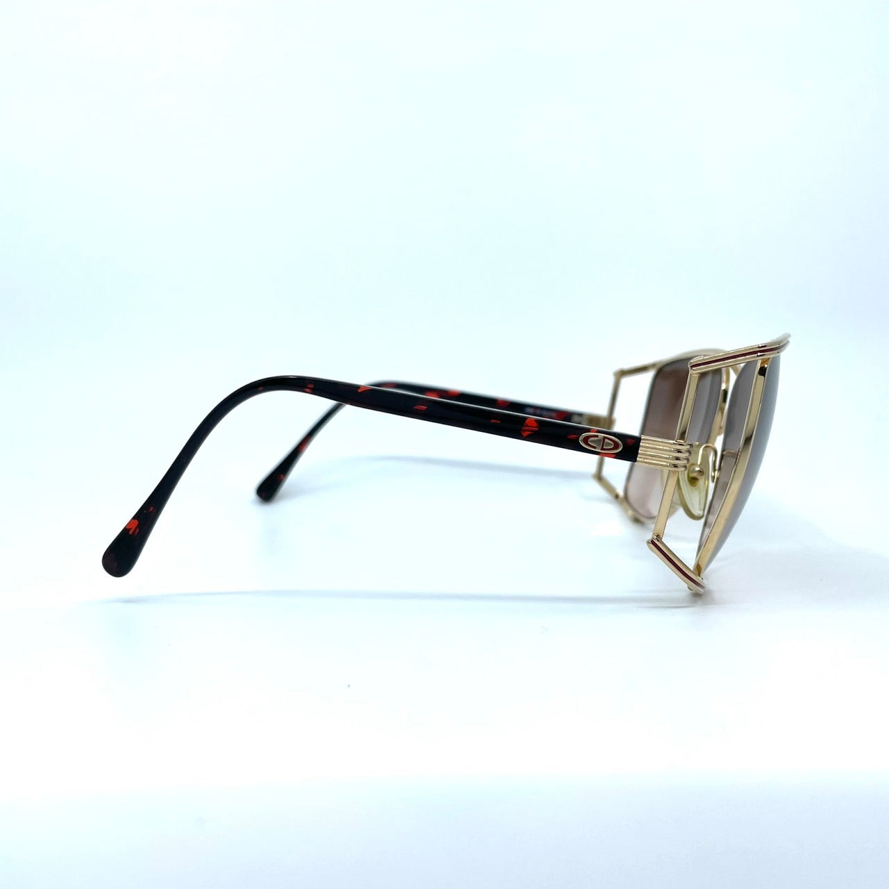 美品 Christian Dior クリスチャンディオール サングラス CDロゴ ゴールド ブラック×ブラウン べっ甲柄 メンズ レディース ヴィンテージ H2