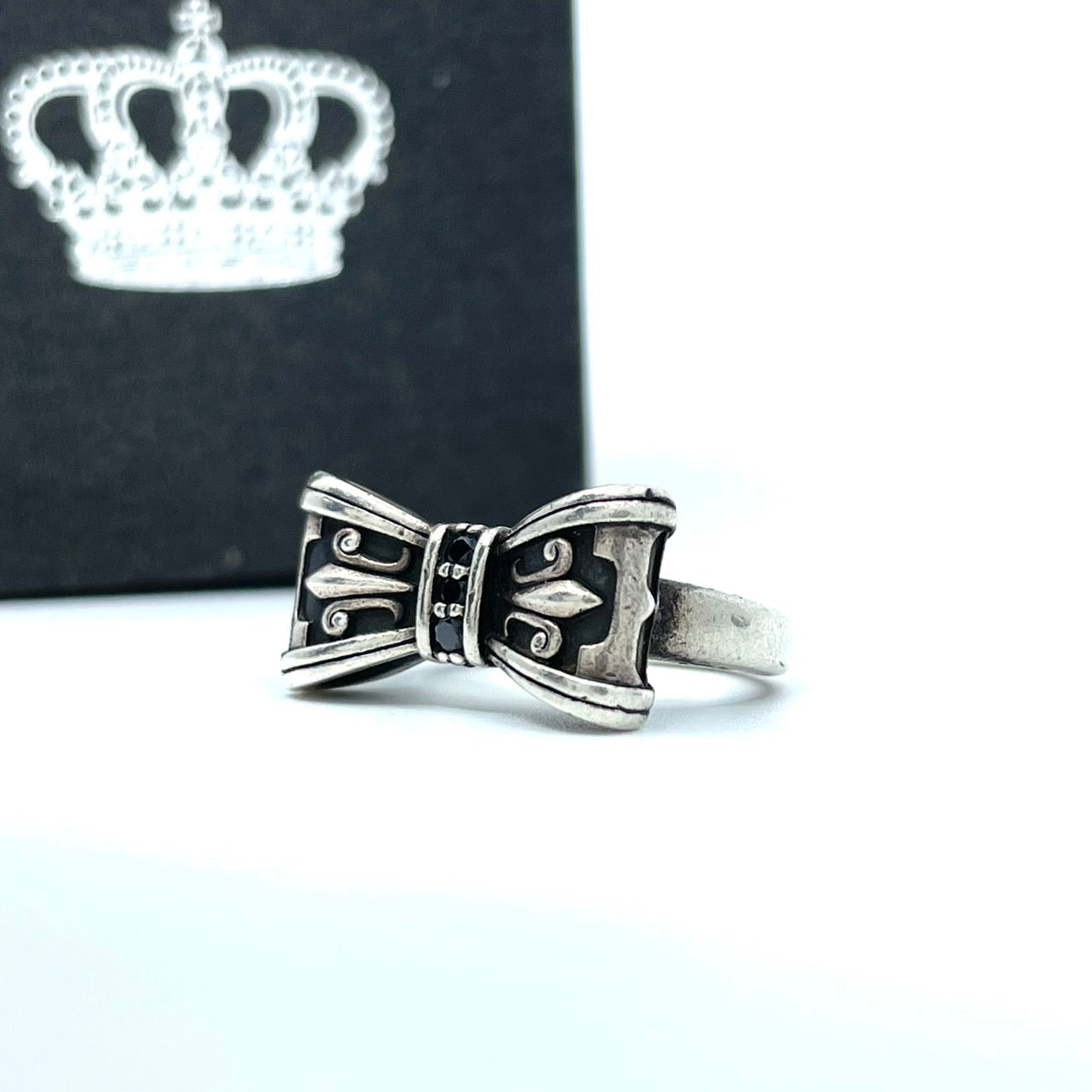 Justin Davis ジャスティンデイビス リボン ブラックストーン プロミスリング 指輪 11号 シルバー SV925 ヴィンテージ レディース I6 Justin Davis PROMISE