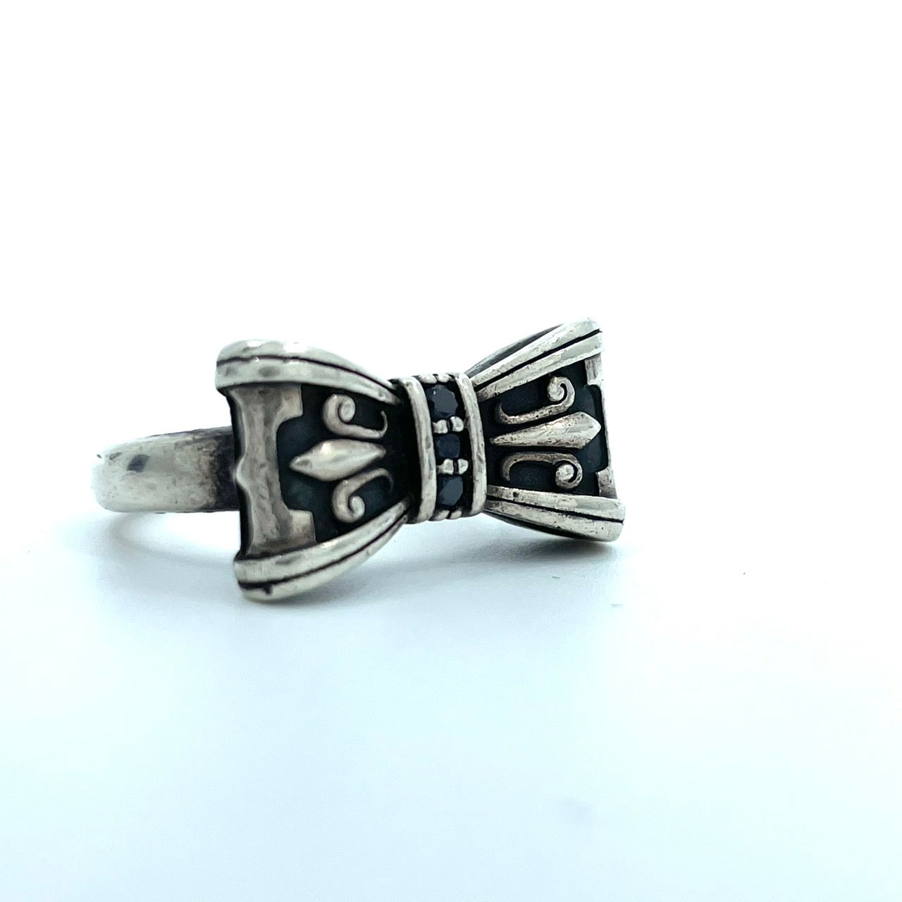 Justin Davis ジャスティンデイビス リボン ブラックストーン プロミスリング 指輪 11号 シルバー SV925 ヴィンテージ レディース I6 Justin Davis PROMISE