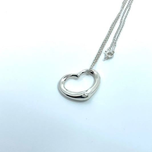 美品 TIFFANY & Co. ティファニー ネックレス オープンハート エルサ・ペレッティ シルバー SV925 ペンダント ヴィンテージ レディース I6