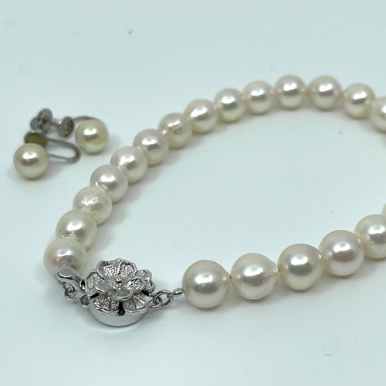 本真珠 アコヤ真珠 ブレスレット イヤリングセット ラウンド パール 6.8-7.2mm シルバー留め具 レディース 冠婚葬祭 フォーマル パーティー i5