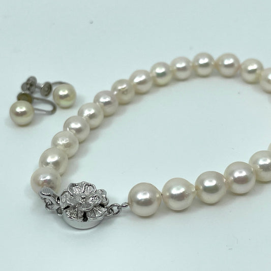 本真珠 アコヤ真珠 ブレスレット イヤリングセット ラウンド パール 6.8-7.2mm シルバー留め具 レディース 冠婚葬祭 フォーマル パーティー i5