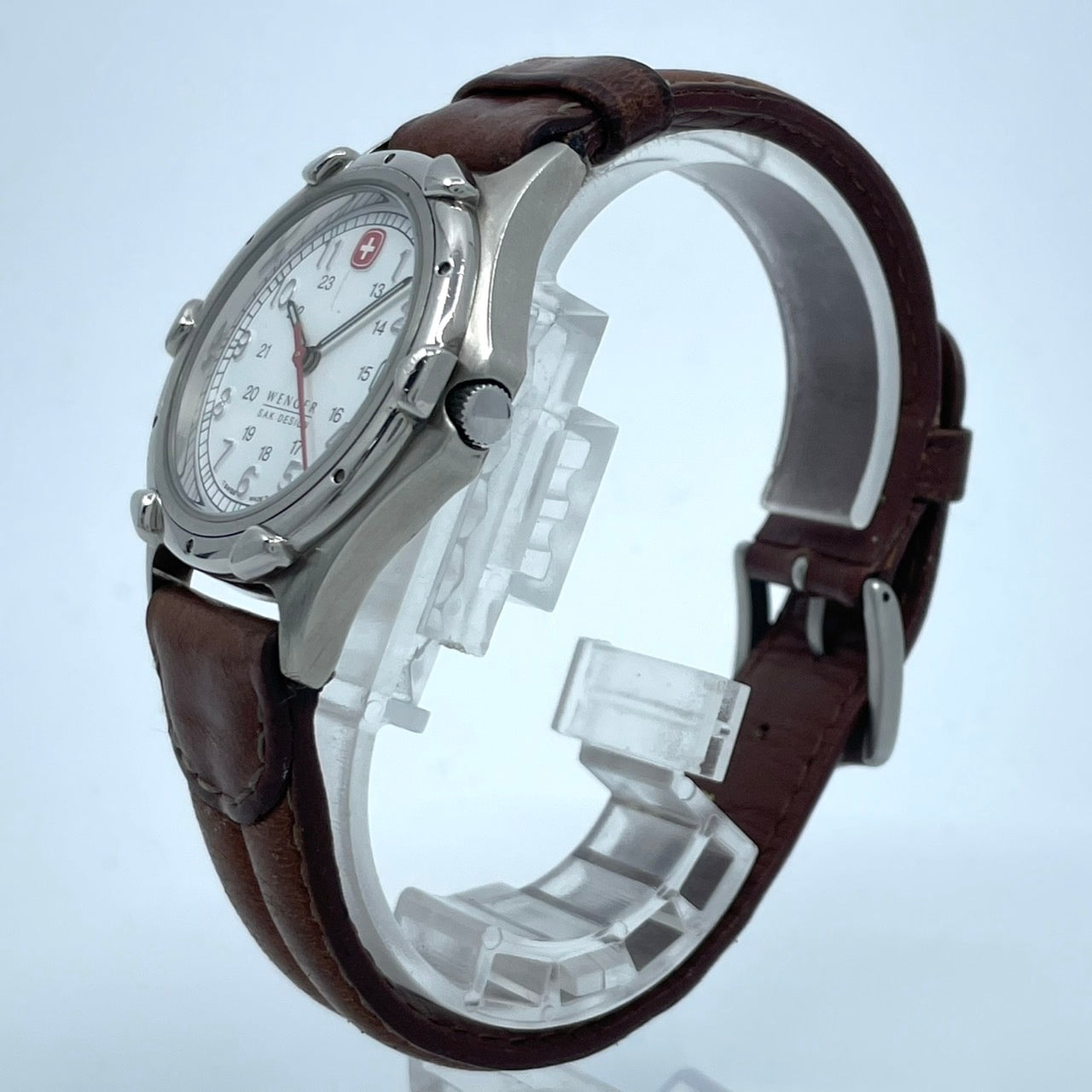 Authentic WENGER S.A.K. DESIGN Military Watch Quartz Date White Dial Swiss Made