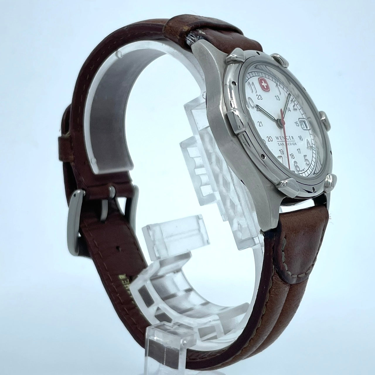 Authentic WENGER S.A.K. DESIGN Military Watch Quartz Date White Dial Swiss Made