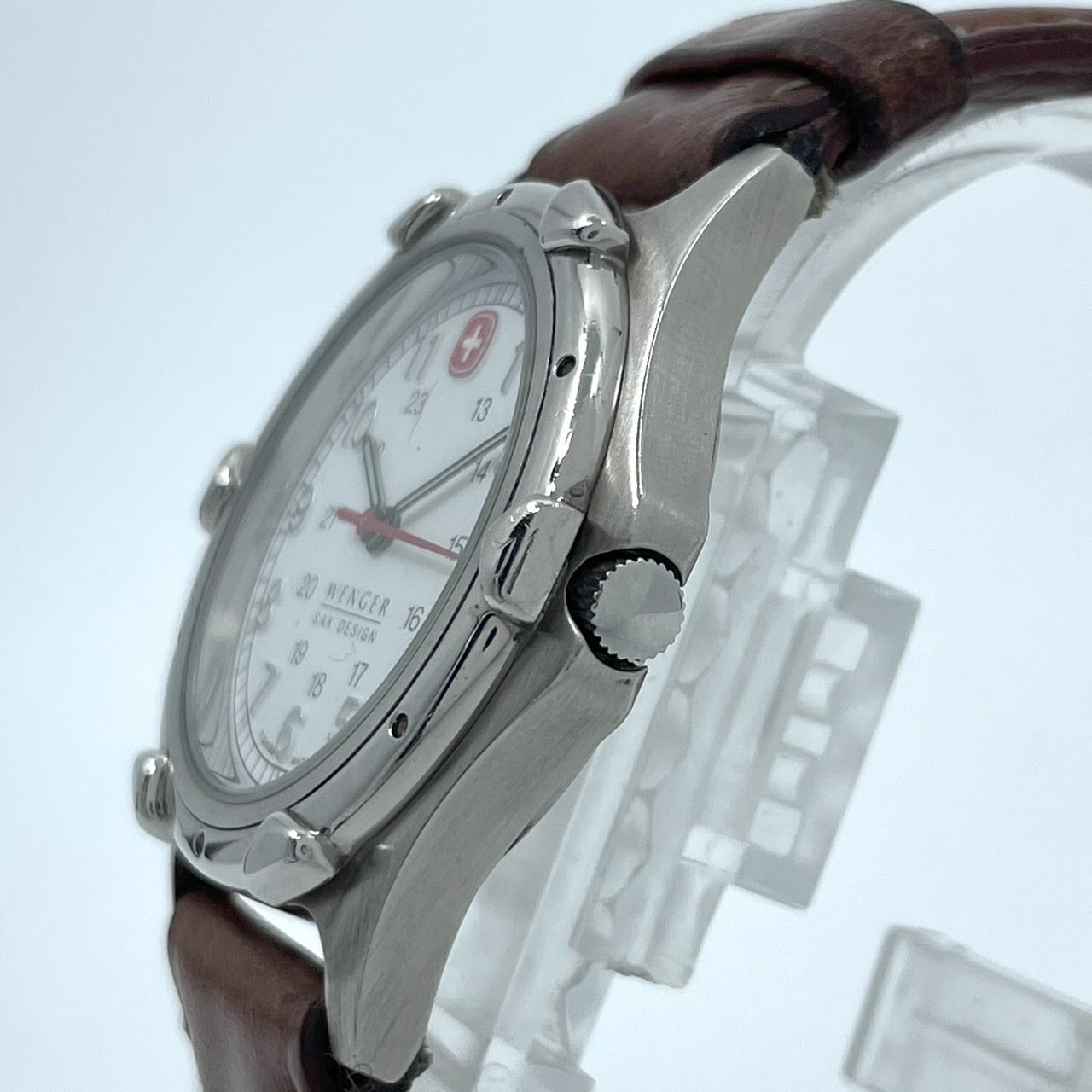 Authentic WENGER S.A.K. DESIGN Military Watch Quartz Date White Dial Swiss Made