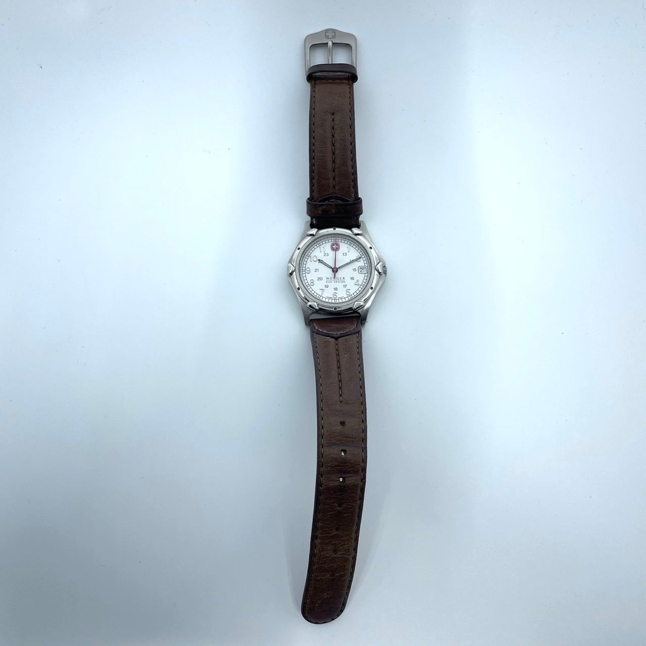 Authentic WENGER S.A.K. DESIGN Military Watch Quartz Date White Dial Swiss Made