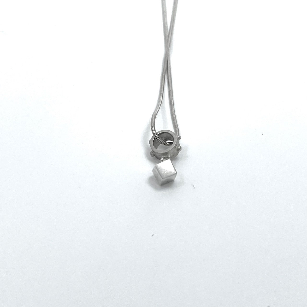 Authentic Jean Paul Gaultier Silver925 Cube Necklace Adjustable Logo Vintage Jewelry