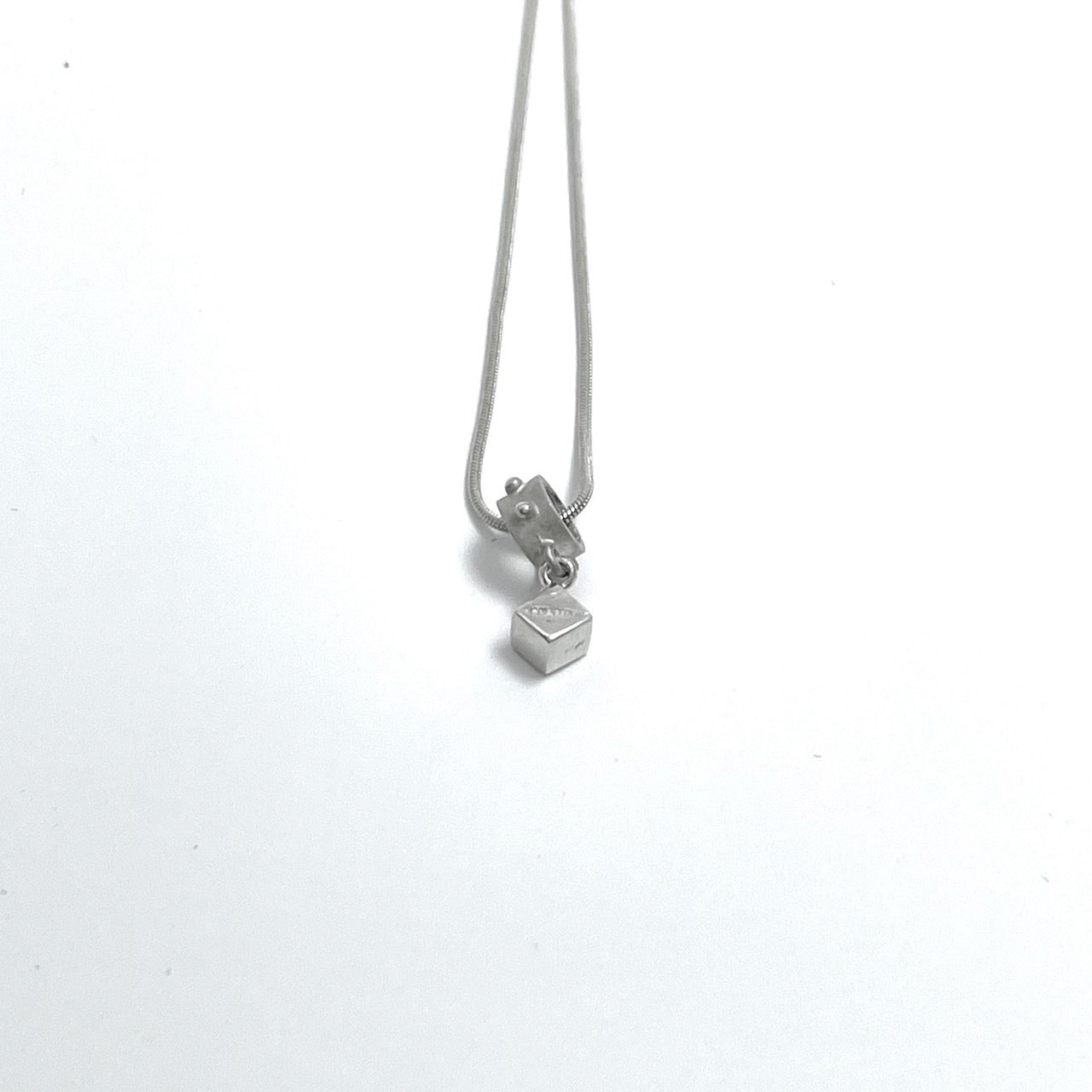 Authentic Jean Paul Gaultier Silver925 Cube Necklace Adjustable Logo Vintage Jewelry