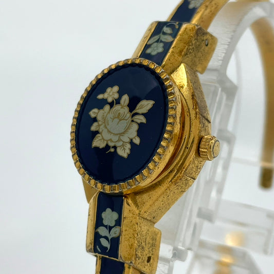 Authentic Andre Mouche Bangle Watch Secret Cover Floral Gold Quartz Ladies Swiss