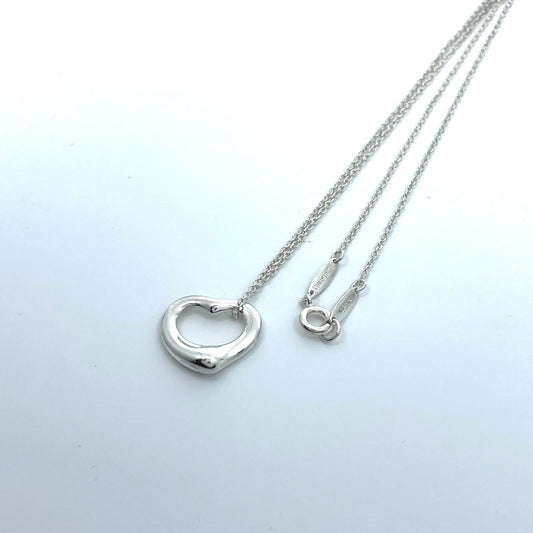 Authentic TIFFANY &Co. Open Heart Necklace Elsa Peretti SV925 Silver Vintage Jewelry