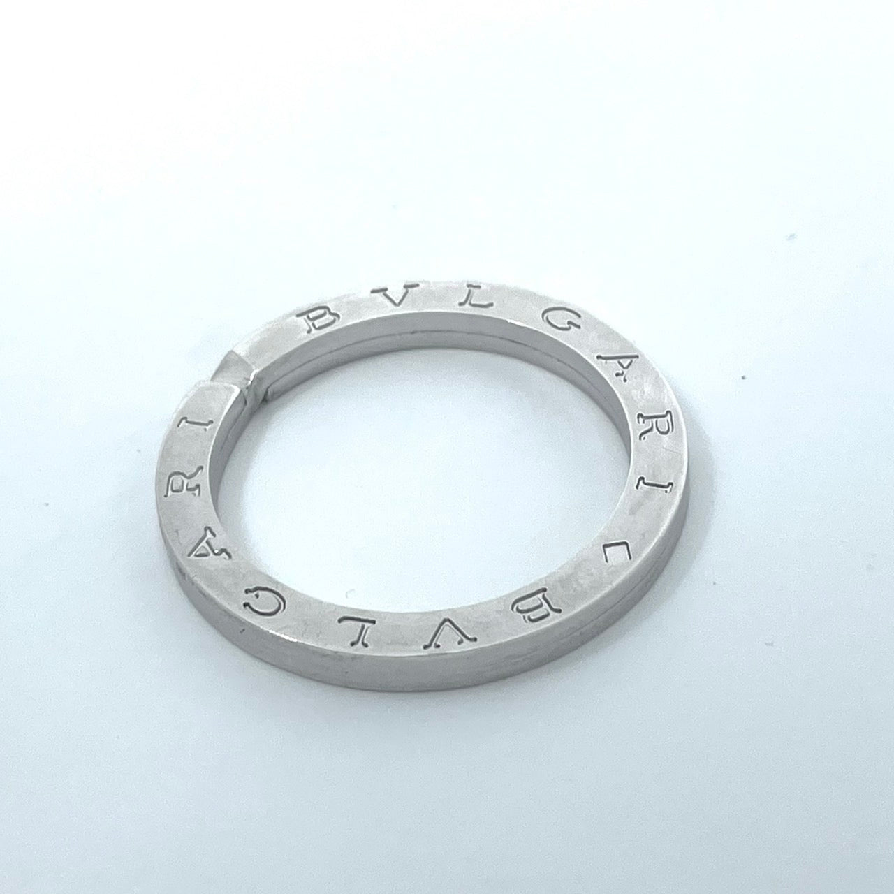 Authentic BVLGARI Silver SV925 Logo Embossed Keyring Key Holder Charm Men Women