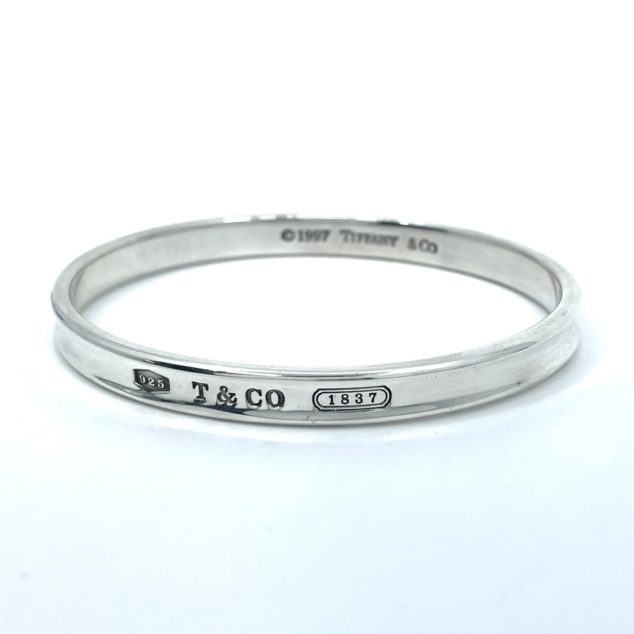 Authentic TIFFANY & Co. Narrow Bangle Silver925 1837 T&CO Logo Bracelet Jewelry