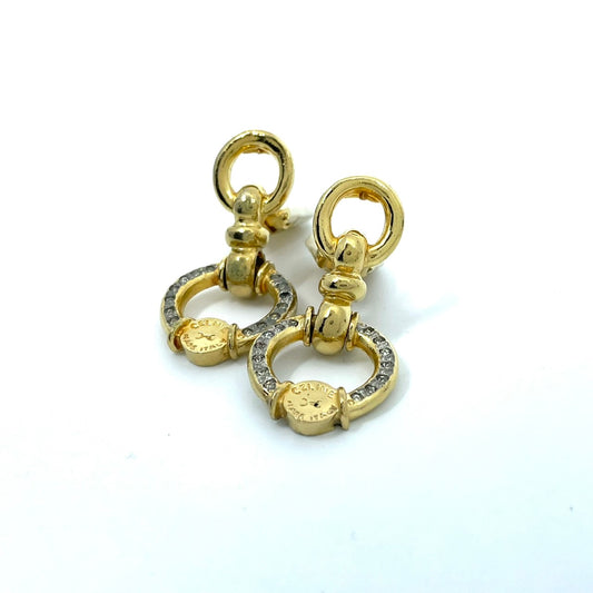 CELINE セリーヌ サークルモチーフ ラインストーン ロゴ ゴールドカラー イヤリング ヴィンテージ ジュエリー アクセサリー オールドセリーヌ レディース I7