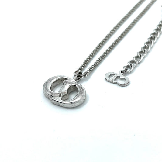 Authentic Christian Dior Vintage CD Logo Pendant Necklace Silver Tone Adjustable