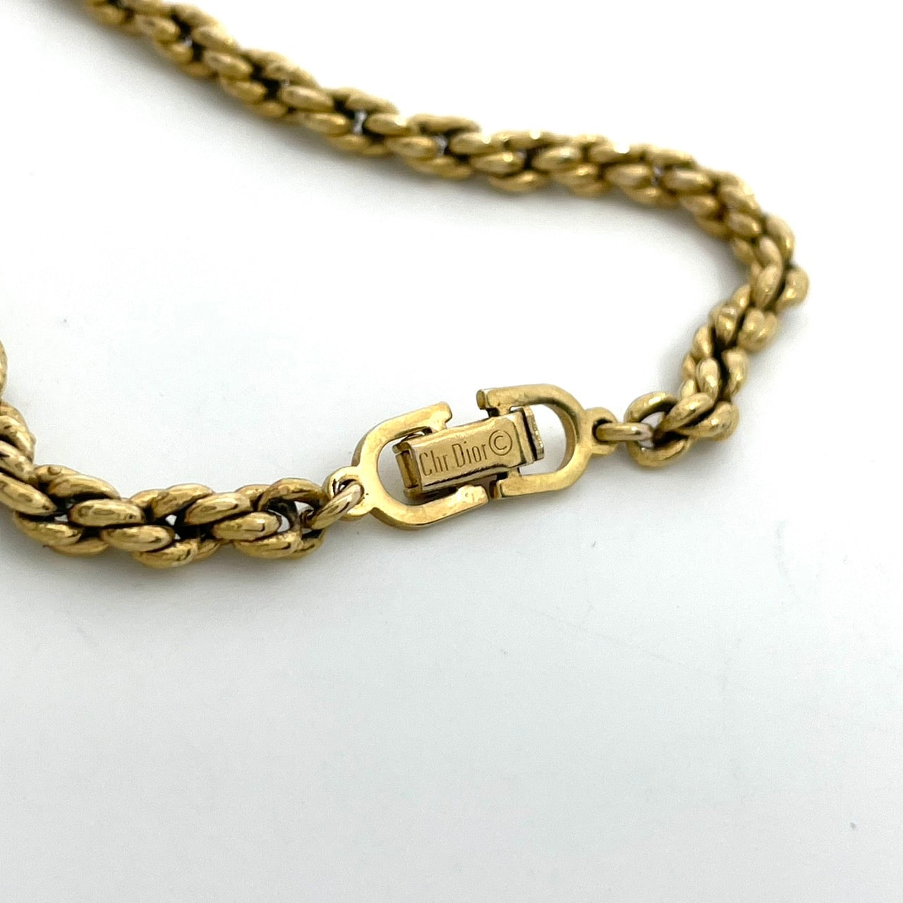 美品 Christian Dior クリスチャンディオール ヴィンテージ ブレスレット ロープチェーン ロゴ 留め具 ゴールドカラー アクセサリー メンズ レディース I7