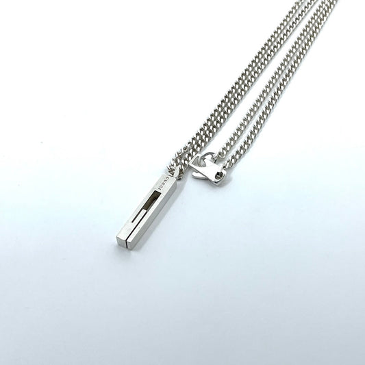 Authentic GUCCI G Square Necklace Silver SV925 Cutout G Pendant Jewelry Unisex
