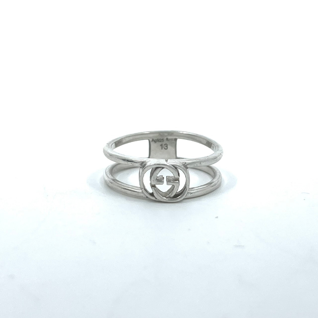 美品 GUCCI グッチ インターロッキングG シルバーリング 指輪 Ag925 日本サイズ12号 USサイズ6.5 ユニセックス シンプル 高級アクセサリー 正規品 I2