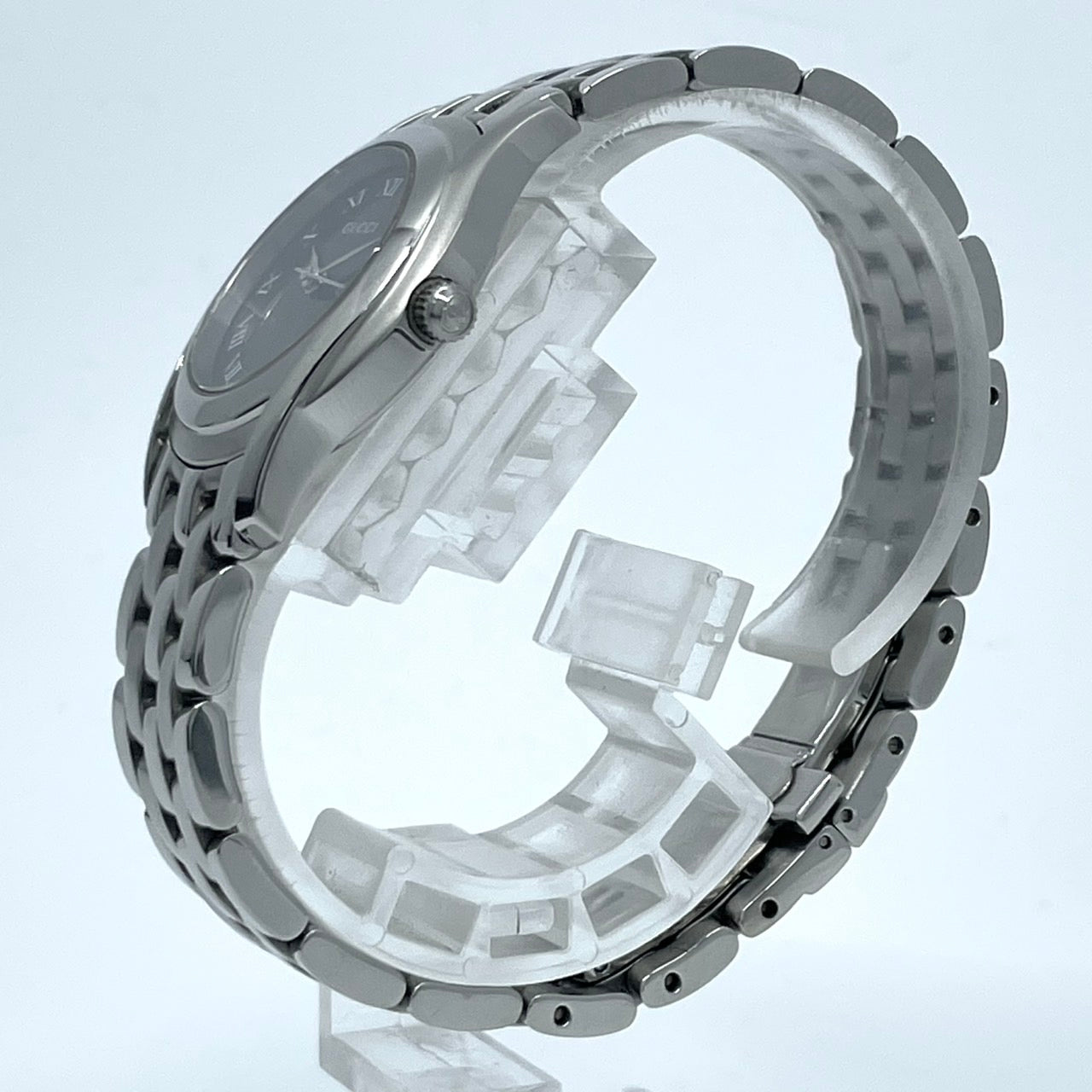 【電池交換済】GUCCI グッチ 5500L レディース腕時計 ブラック文字盤 デイト クオーツ ラウンド ローマンインデックス アナログ ドレスウォッチ エレガント クラシックデザイン ステンレス クリーニング済み G