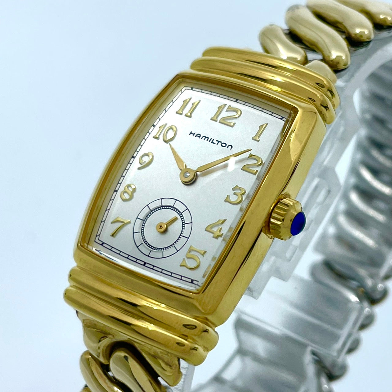 【電池交換済／美品】HAMILTON ハミルトン 6248 レディース腕時計 クオーツ アナログ トノー型 スモールセコンド ホワイト文字盤 ゴールドカラー アラビア数字 クラシック ビンテージ エレガント ドレスウォッチ クリーニング済み G6