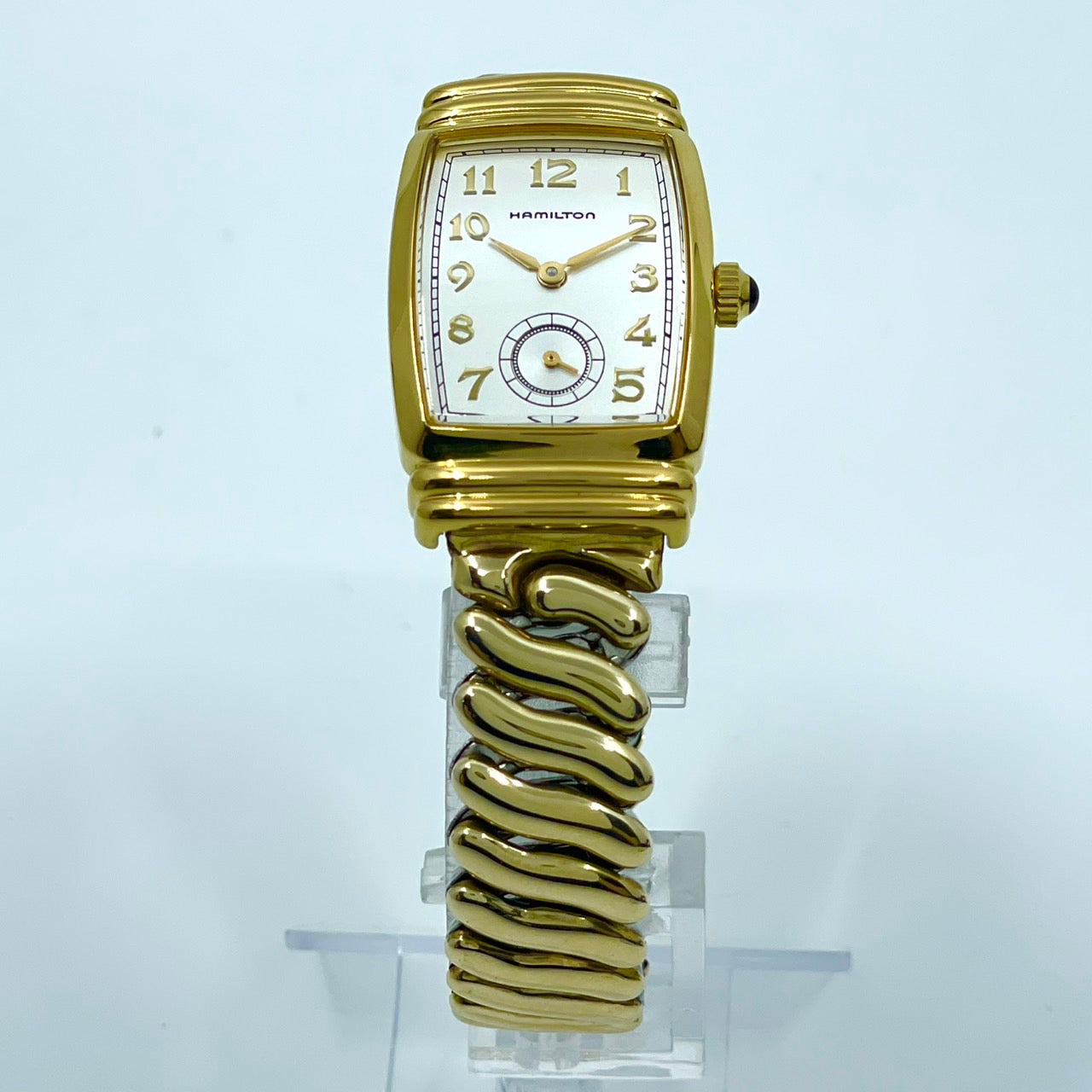 【美品】HAMILTON ハミルトン 6248 レディース腕時計 クオーツ アナログ トノー型 スモールセコンド ホワイト文字盤 ゴールドカラー アラビア数字 クラシック ビンテージ エレガント ドレスウォッチ クリーニング済み G6