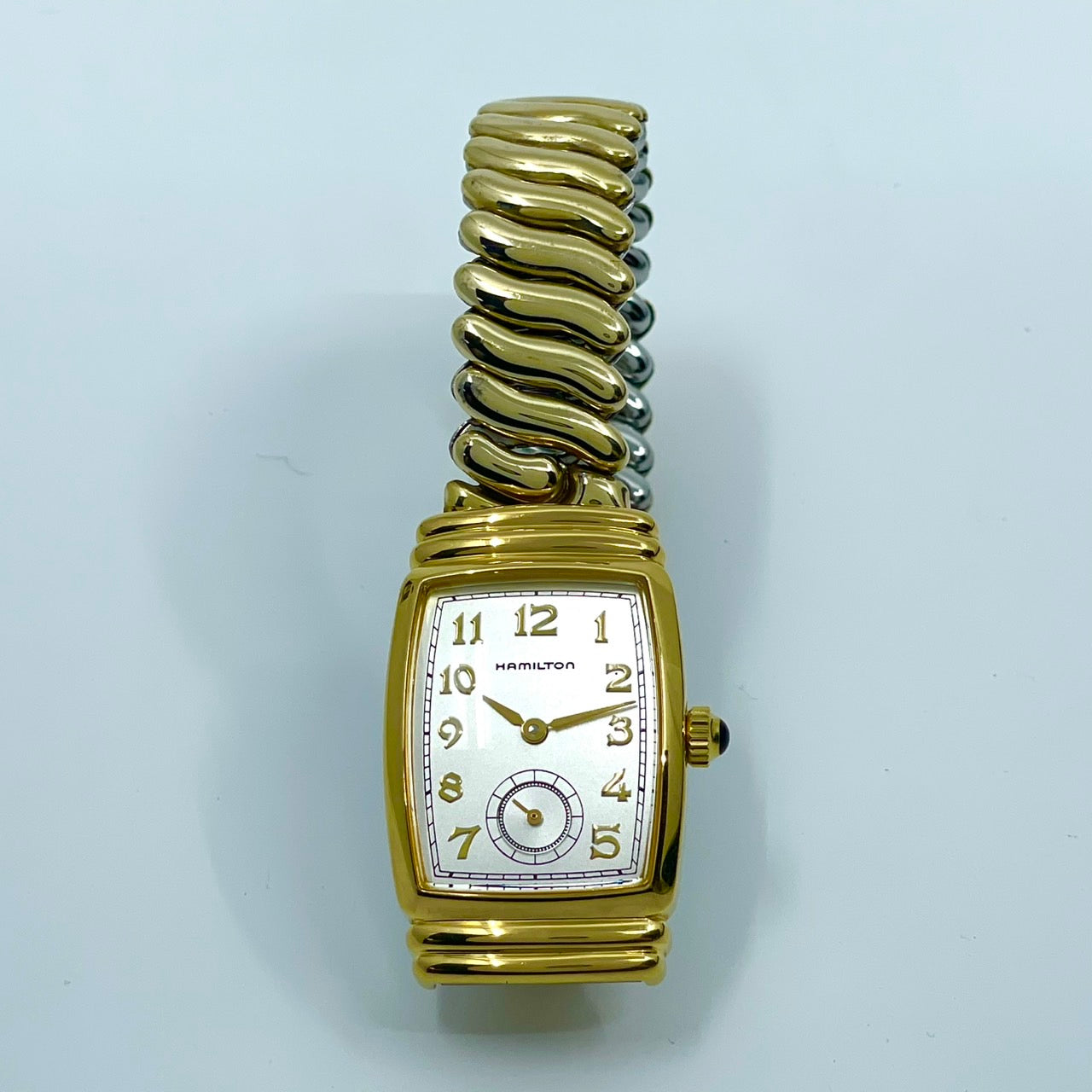 【電池交換済／美品】HAMILTON ハミルトン 6248 レディース腕時計 クオーツ アナログ トノー型 スモールセコンド ホワイト文字盤 ゴールドカラー アラビア数字 クラシック ビンテージ エレガント ドレスウォッチ クリーニング済み G6