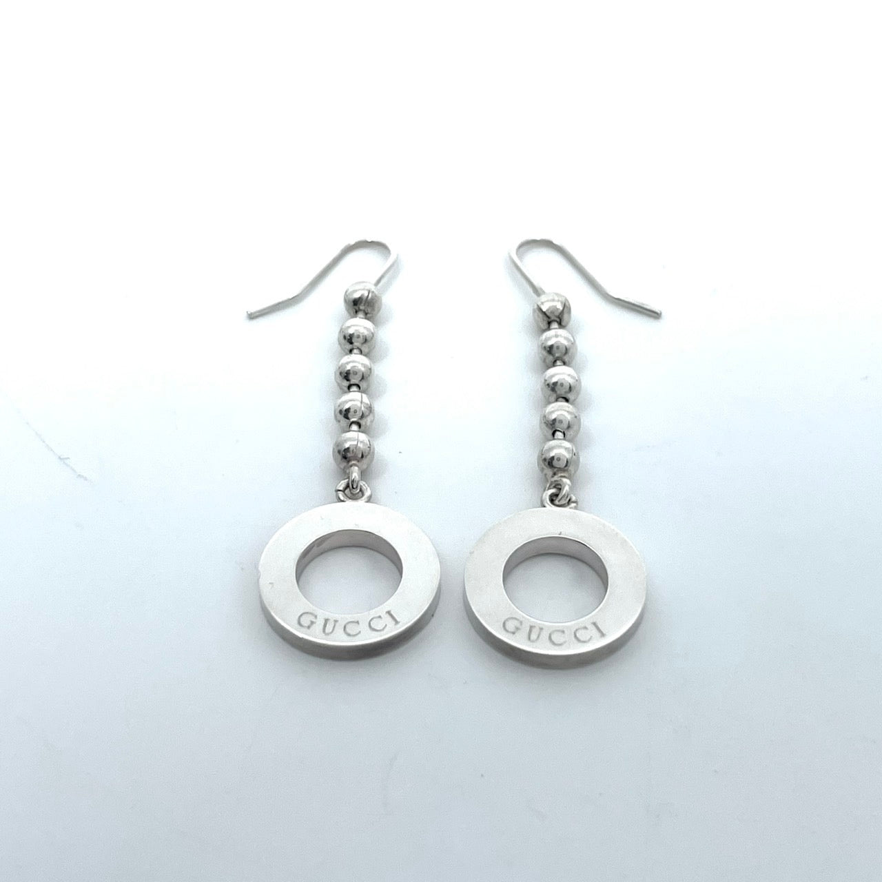 極美品 GUCCI グッチ ピアス ロゴ サークル ボールチェーン シルバー SV925 フック アクセサリー ジュエリー 箱付き レディース I3