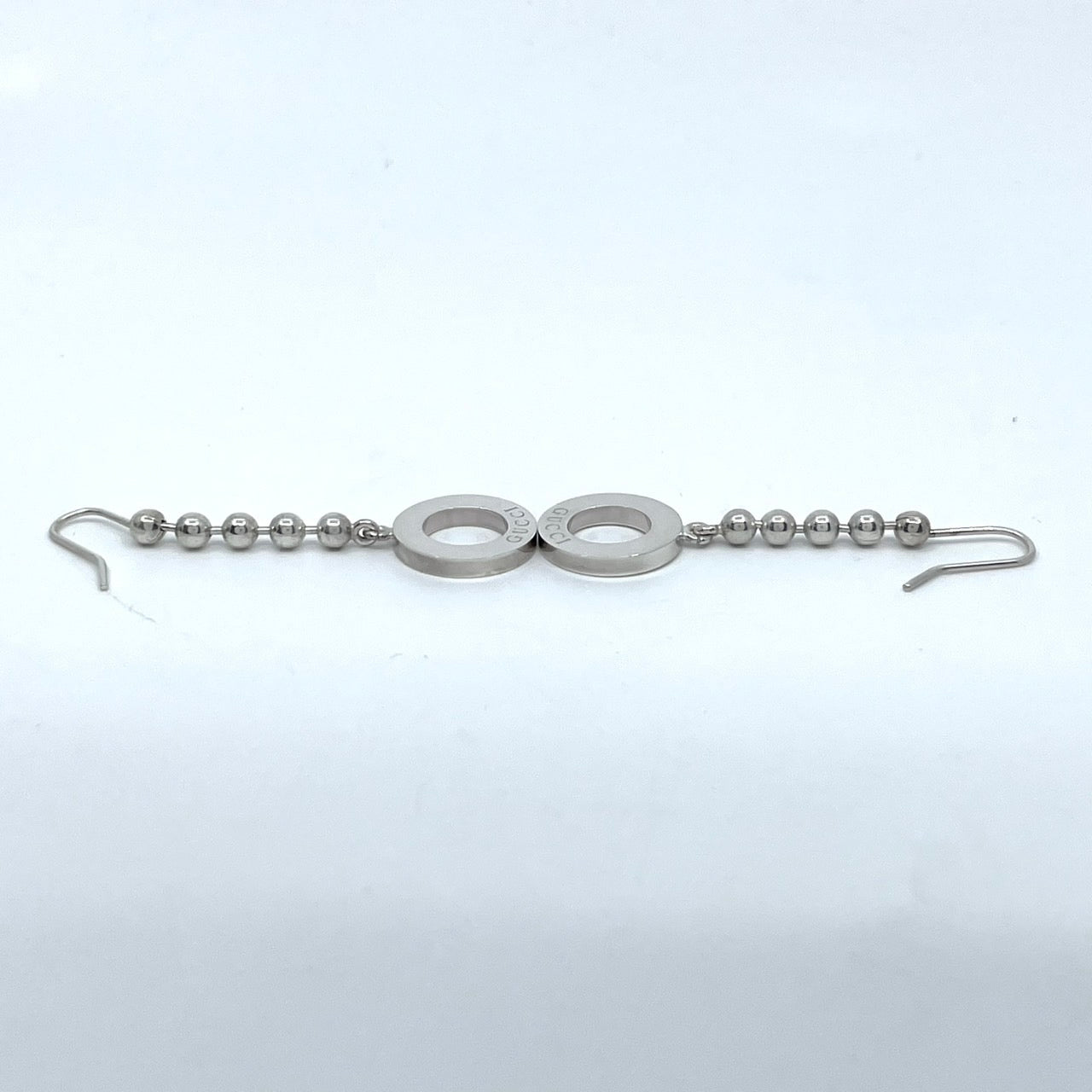 極美品 GUCCI グッチ ピアス ロゴ サークル ボールチェーン シルバー SV925 フック アクセサリー ジュエリー 箱付き レディース I3