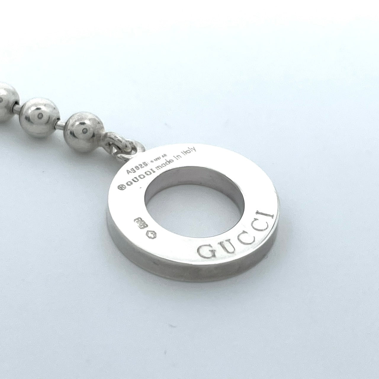 極美品 GUCCI グッチ ピアス ロゴ サークル ボールチェーン シルバー SV925 フック アクセサリー ジュエリー 箱付き レディース I3