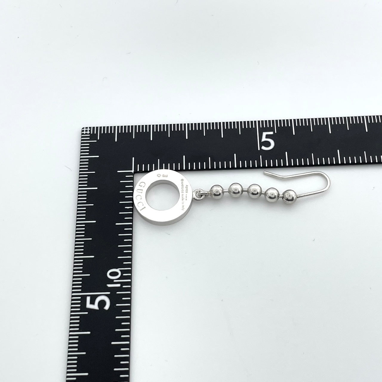 極美品 GUCCI グッチ ピアス ロゴ サークル ボールチェーン シルバー SV925 フック アクセサリー ジュエリー 箱付き レディース I3