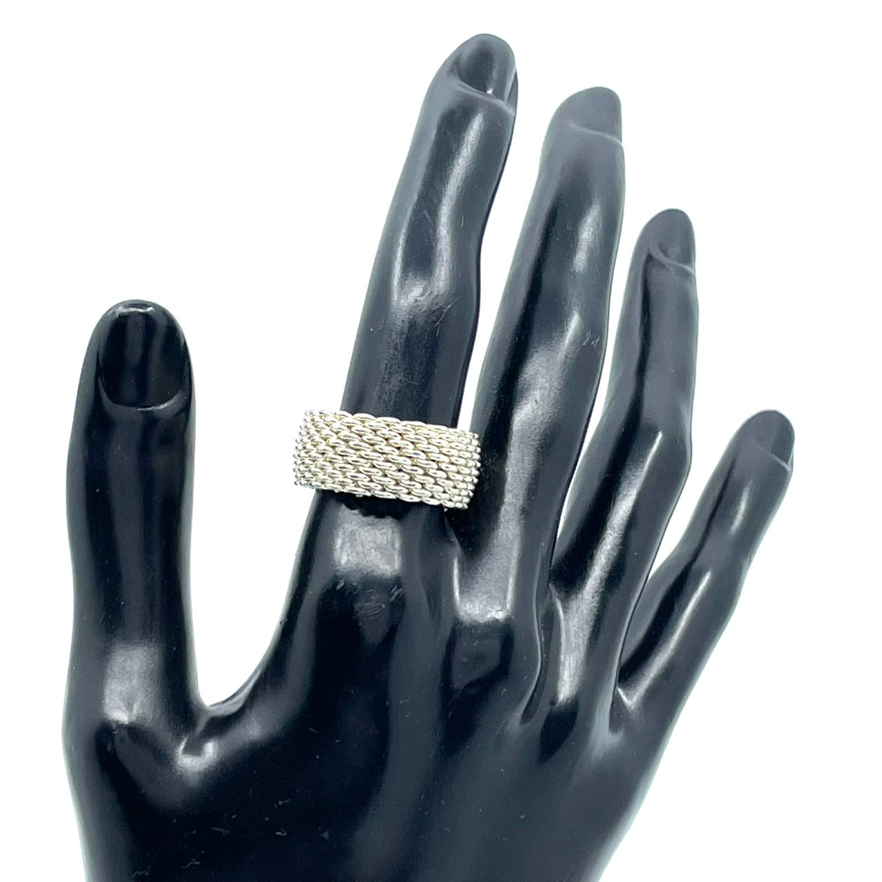 美品 TIFFANY&Co. ティファニー リング サマセット ワイド メッシュ 16号 シルバー SV925 ヴィンテージ ジュエリー アクセサリー レディース I3