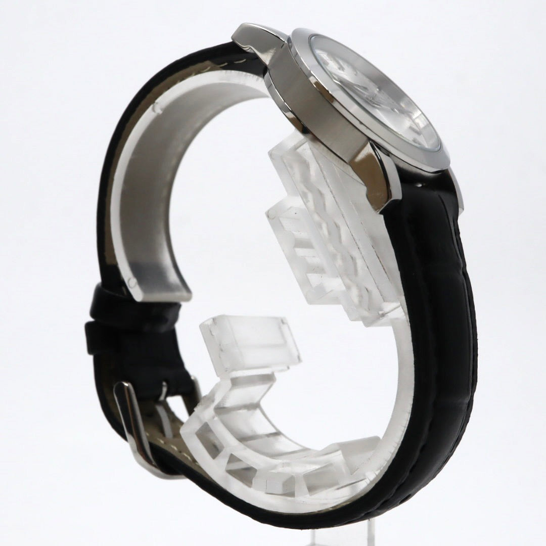 【電池交換済】BURBERRY バーバリー 腕時計 BU1351 レディース クオーツ アナログ ラウンド シルバー文字盤 チェック柄 デイト表示 スイス製 ブラックレザーベルト クラシック エレガント ビジネス ドレスウォッチ クリーニング済 G