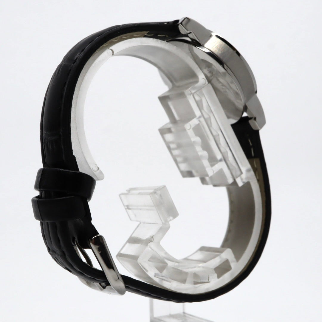 【電池交換済】BURBERRY バーバリー 腕時計 BU1351 レディース クオーツ アナログ ラウンド シルバー文字盤 チェック柄 デイト表示 スイス製 ブラックレザーベルト クラシック エレガント ビジネス ドレスウォッチ クリーニング済 G