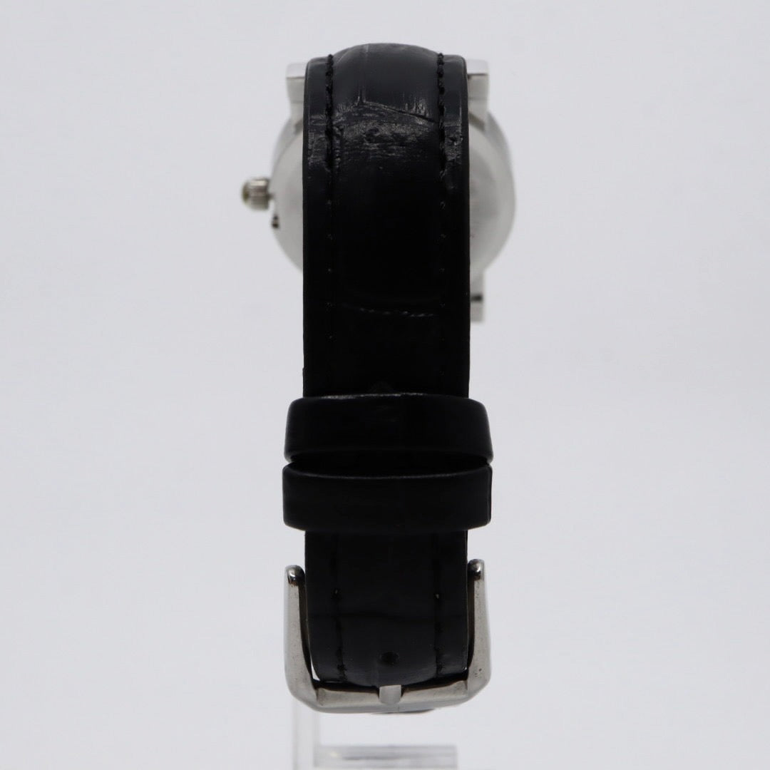 【電池交換済】BURBERRY バーバリー 腕時計 BU1351 レディース クオーツ アナログ ラウンド シルバー文字盤 チェック柄 デイト表示 スイス製 ブラックレザーベルト クラシック エレガント ビジネス ドレスウォッチ クリーニング済 G