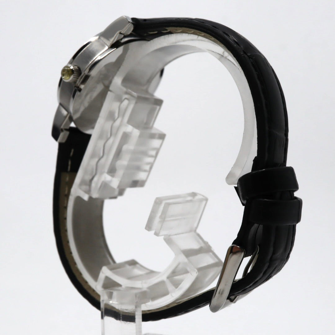 【電池交換済】BURBERRY バーバリー 腕時計 BU1351 レディース クオーツ アナログ ラウンド シルバー文字盤 チェック柄 デイト表示 スイス製 ブラックレザーベルト クラシック エレガント ビジネス ドレスウォッチ クリーニング済 G