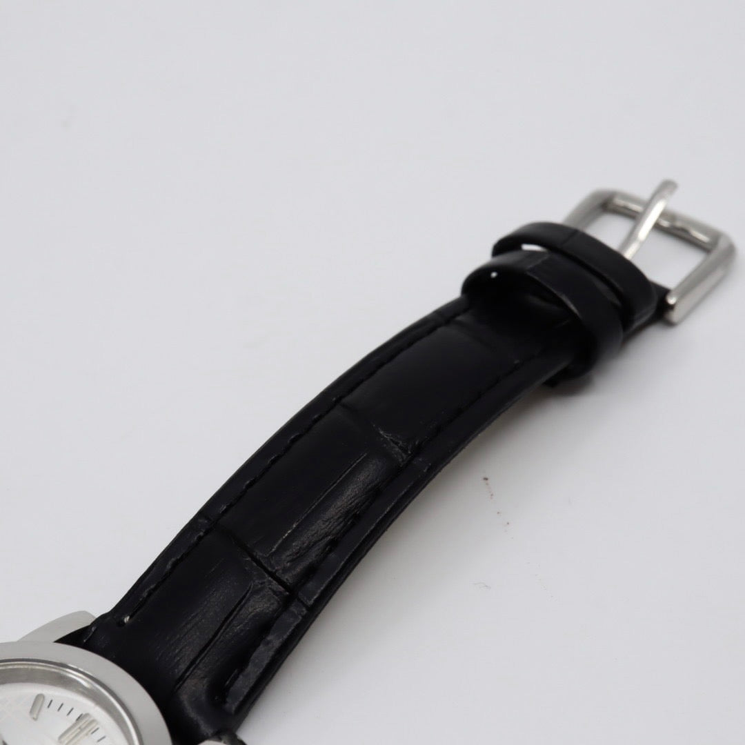 【電池交換済】BURBERRY バーバリー 腕時計 BU1351 レディース クオーツ アナログ ラウンド シルバー文字盤 チェック柄 デイト表示 スイス製 ブラックレザーベルト クラシック エレガント ビジネス ドレスウォッチ クリーニング済 G