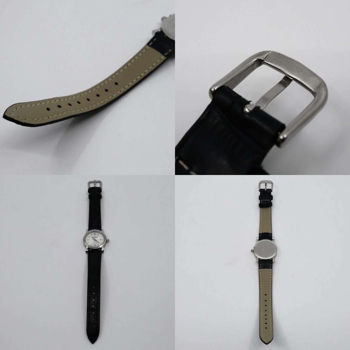 【電池交換済】BURBERRY バーバリー 腕時計 BU1351 レディース クオーツ アナログ ラウンド シルバー文字盤 チェック柄 デイト表示 スイス製 ブラックレザーベルト クラシック エレガント ビジネス ドレスウォッチ クリーニング済 G