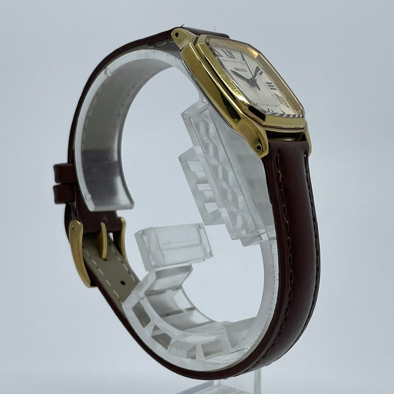 【電池交換済/美品】SEIKO セイコー Shinzone シンゾーン 腕時計 7N01-HAD0 レディース クオーツ アナログ スクエア ゴールド アイボリー文字盤 ブラウンレザーベルト エレガント ビンテージ ドレスウォッチ 日本製 G5